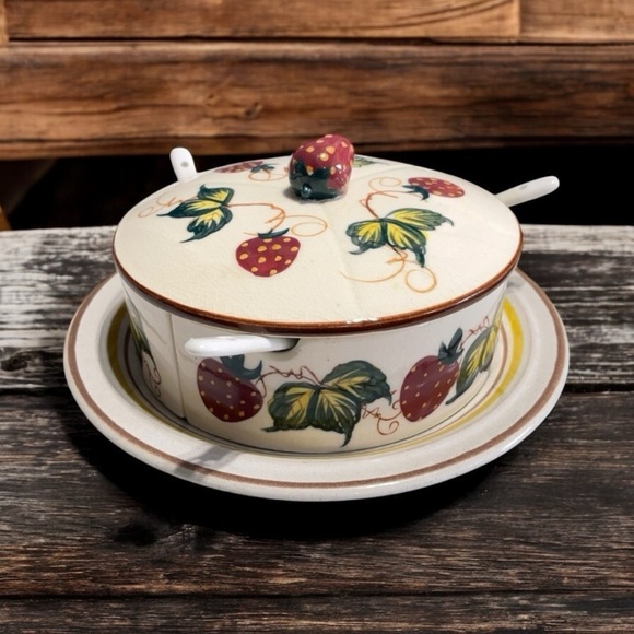Fred Roberts Other - Vintage Fred Roberts Strawberry Preserves Jam Marmalade Divided Dish with Spoons